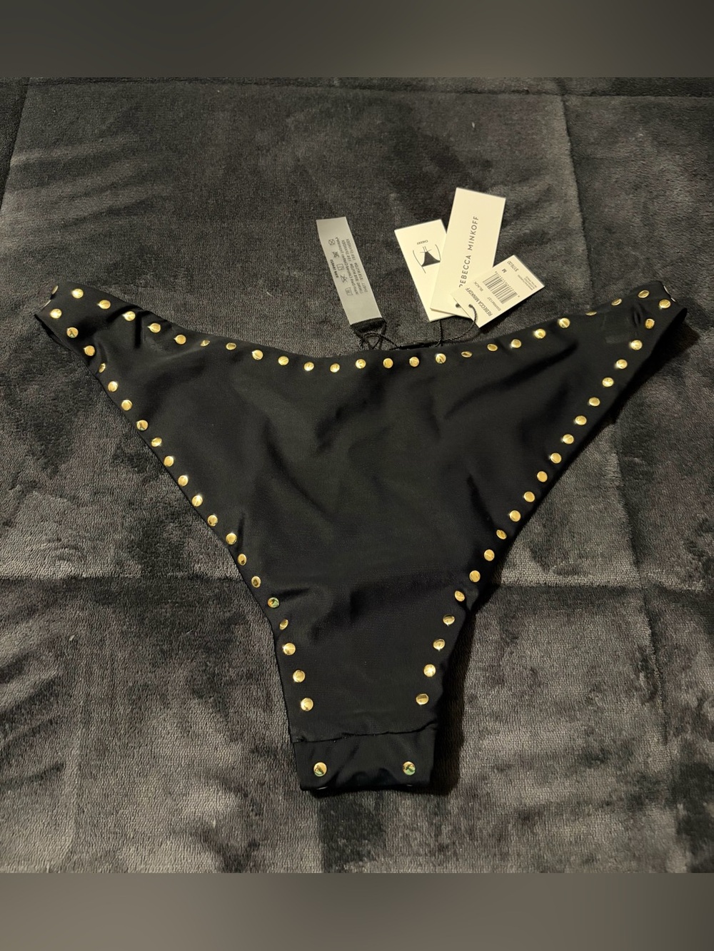 New Rebecca Minkoff Black Studded Bikini Bottoms - M - Picture 3 of 5